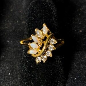 Elegant Gold-Tone and Opal and CZ Gemstone Ring